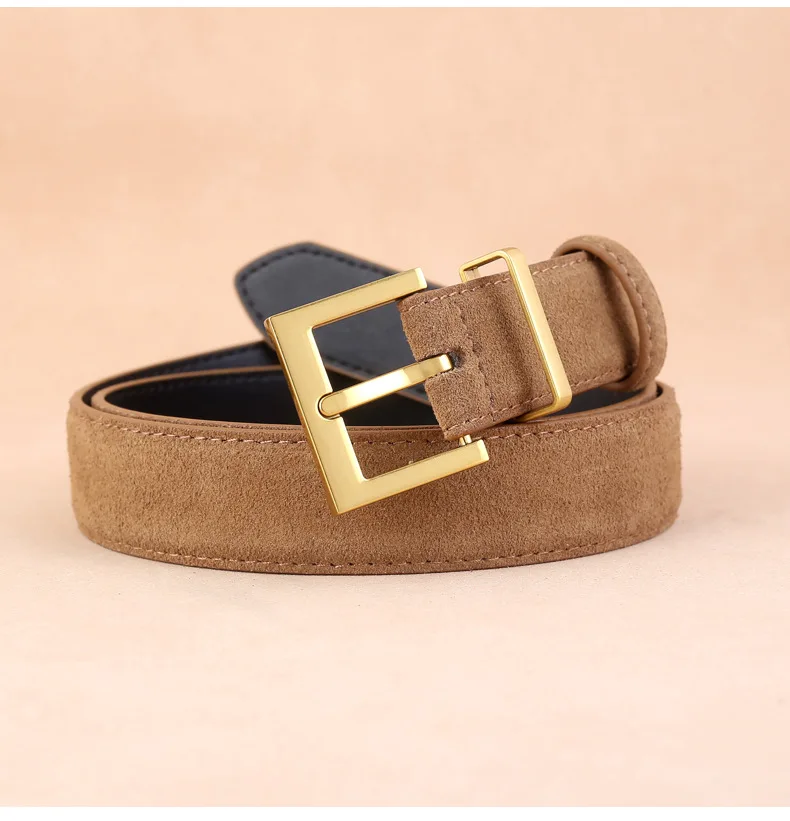 Factory Women's Leather Belt with Needle Buckle Suede Waist Belt Cowhide Versatile Decoration Jeans Waist Belt