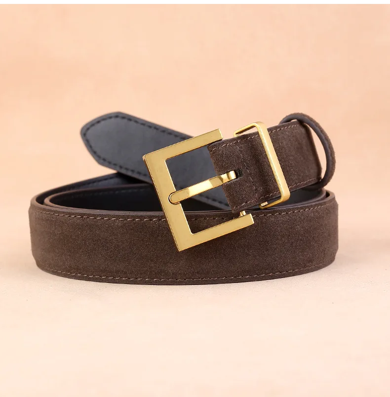 Factory Women's Leather Belt with Needle Buckle Suede Waist Belt Cowhide Versatile Decoration Jeans Waist Belt