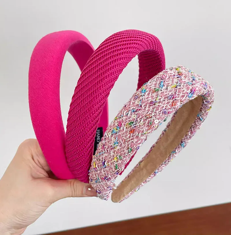 Rose Red Wide-brimmed Sponge Hair Band Women Fairy Temperament Headband Tweed Head Hoop Hairband Princess Girls Hair Accessories