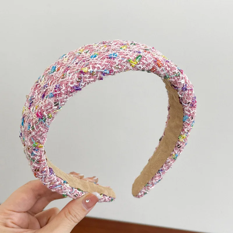Rose Red Wide-brimmed Sponge Hair Band Women Fairy Temperament Headband Tweed Head Hoop Hairband Princess Girls Hair Accessories