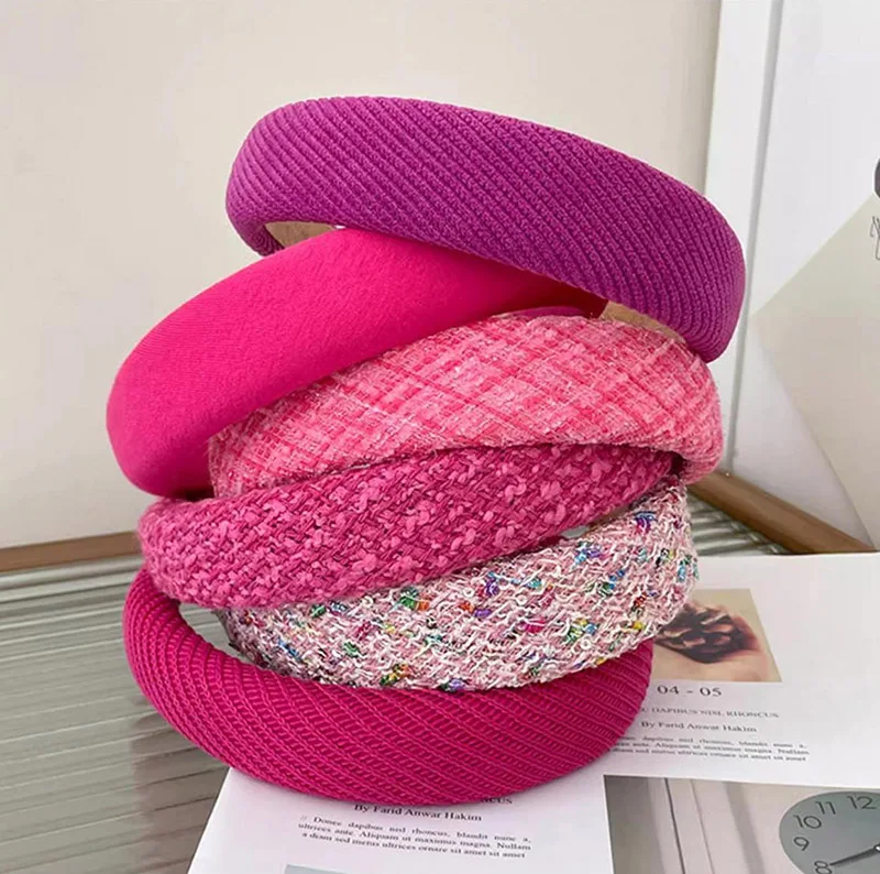 Rose Red Wide-brimmed Sponge Hair Band Women Fairy Temperament Headband Tweed Head Hoop Hairband Princess Girls Hair Accessories