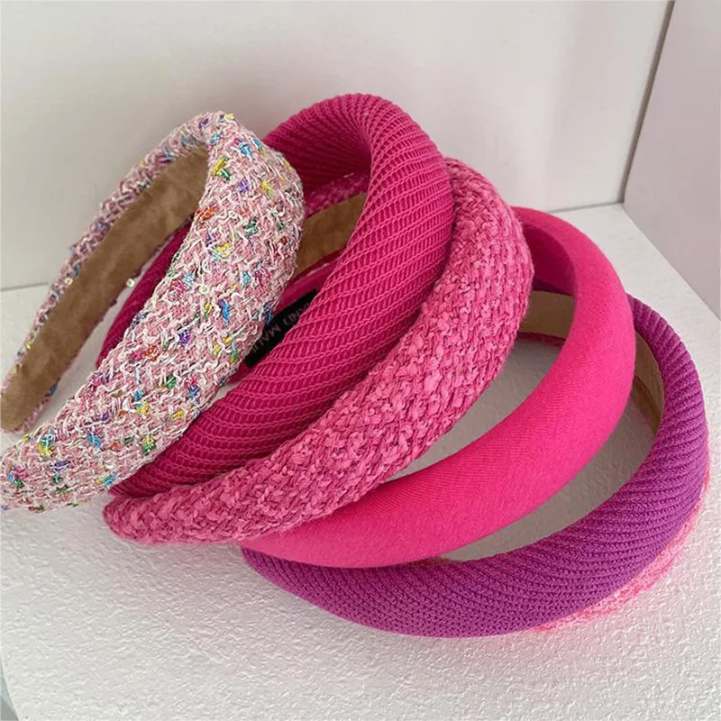 Rose Red Wide-brimmed Sponge Hair Band Women Fairy Temperament Headband Tweed Head Hoop Hairband Princess Girls Hair Accessories