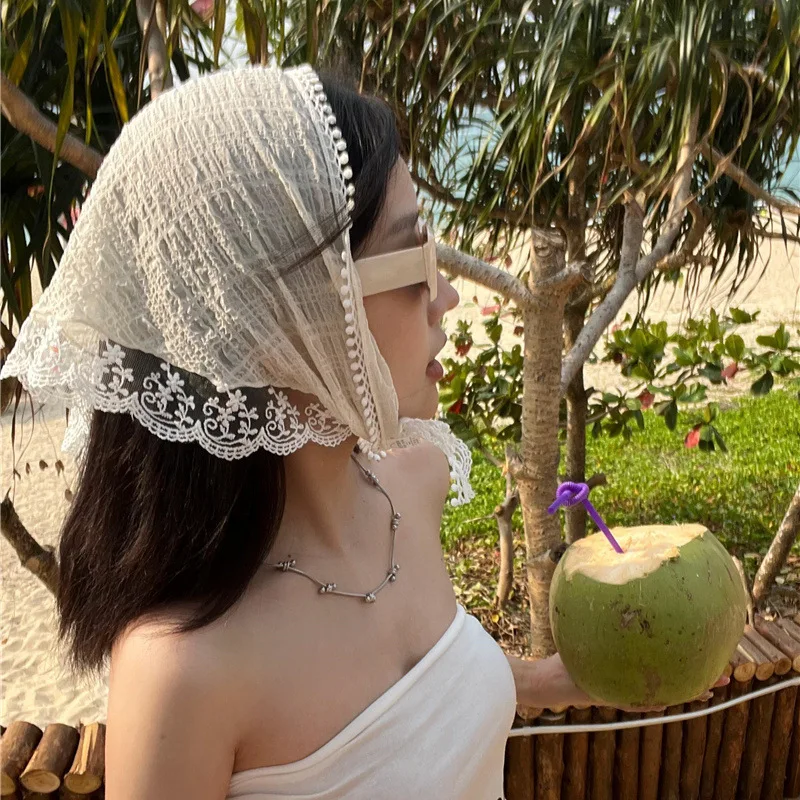 Triangle scarf for women in summer, thin design with sun protection, lace headscarf, French thin design, breathable, versatile h