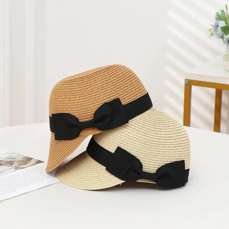 Elegant Straw Hat Women Summer Beach Ladies Casual Long Duck Bowknot Hat Breathable Fashion Sun Hats For Female Equestrian Hat