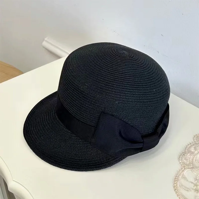 Elegant Straw Hat Women Summer Beach Ladies Casual Long Duck Bowknot Hat Breathable Fashion Sun Hats For Female Equestrian Hat