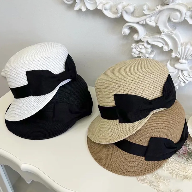Elegant Straw Hat Women Summer Beach Ladies Casual Long Duck Bowknot Hat Breathable Fashion Sun Hats For Female Equestrian Hat