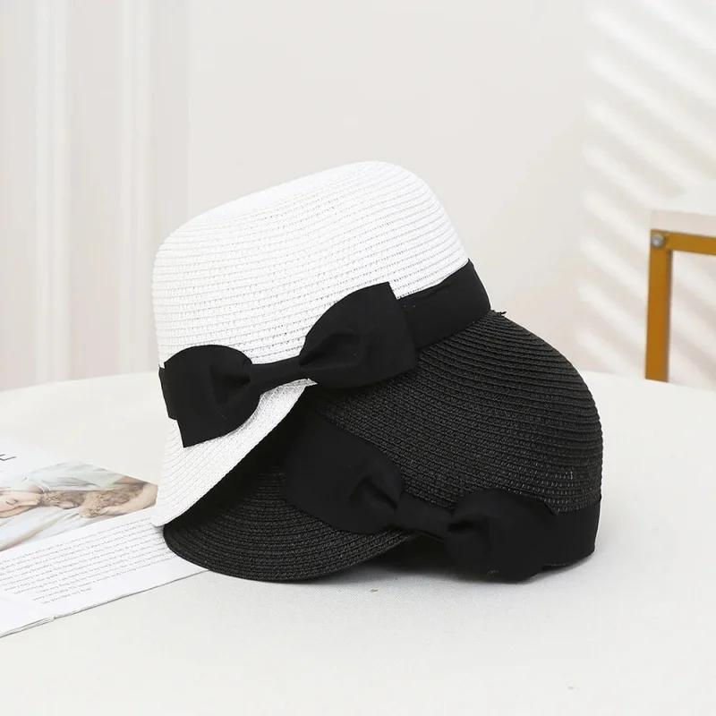 Elegant Straw Hat Women Summer Beach Ladies Casual Long Duck Bowknot Hat Breathable Fashion Sun Hats For Female Equestrian Hat