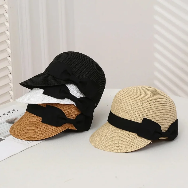 Elegant Straw Hat Women Summer Beach Ladies Casual Long Duck Bowknot Hat Breathable Fashion Sun Hats For Female Equestrian Hat