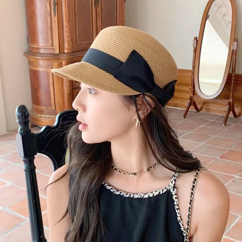 Elegant Straw Hat Women Summer Beach Ladies Casual Long Duck Bowknot Hat Breathable Fashion Sun Hats For Female Equestrian Hat