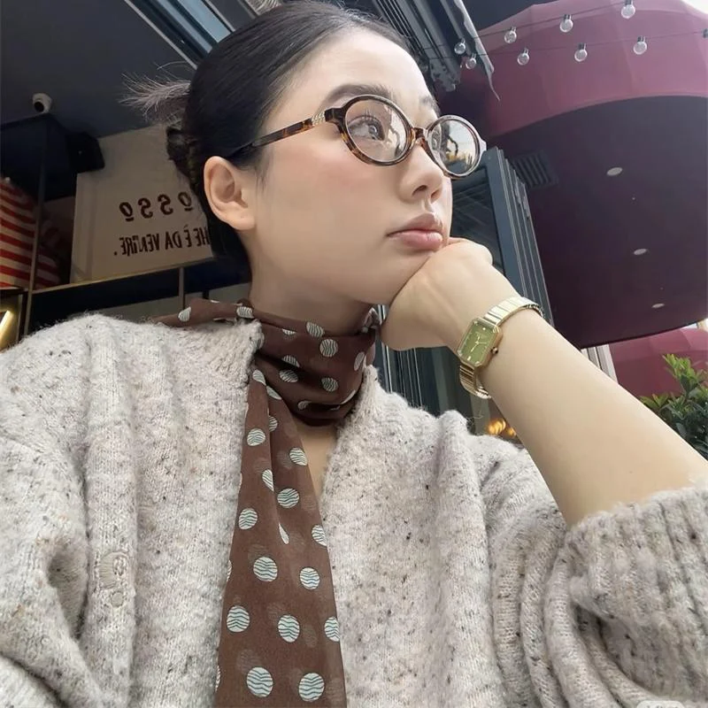 2026 New Ins Style Brown Chiffon Polka Dot Long Silk Scarf Multifunctional Accessory Neck Women's Headband Tie Hair Towel