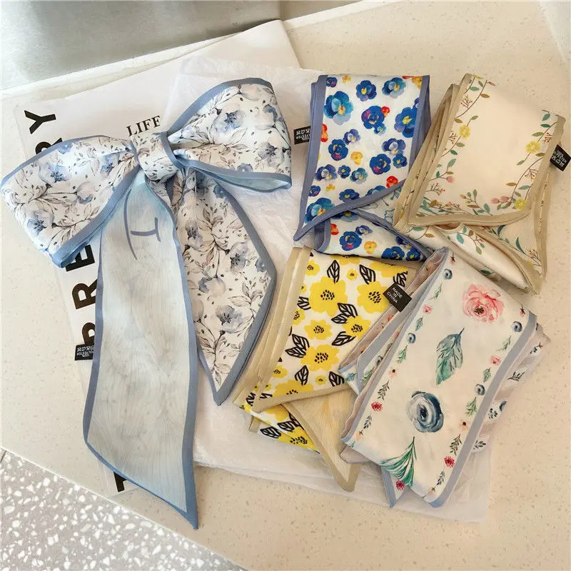 Romantic flower season pastoral silk scarf tied for Women, Lightweight Versatile Bandana Style, Daily Office Party Vacation Boho