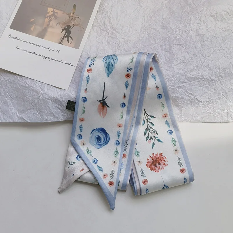 Romantic flower season pastoral silk scarf tied for Women, Lightweight Versatile Bandana Style, Daily Office Party Vacation Boho