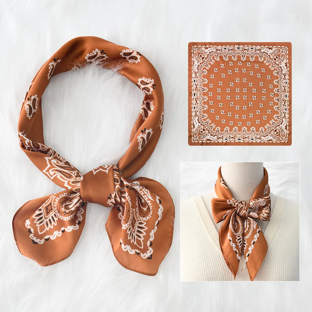 Luxury Paisley Print Small Square Scarf Simulated Silk Thin Neck Scarf Mature Style Sunscreen Headscarf For Women 70*70cm