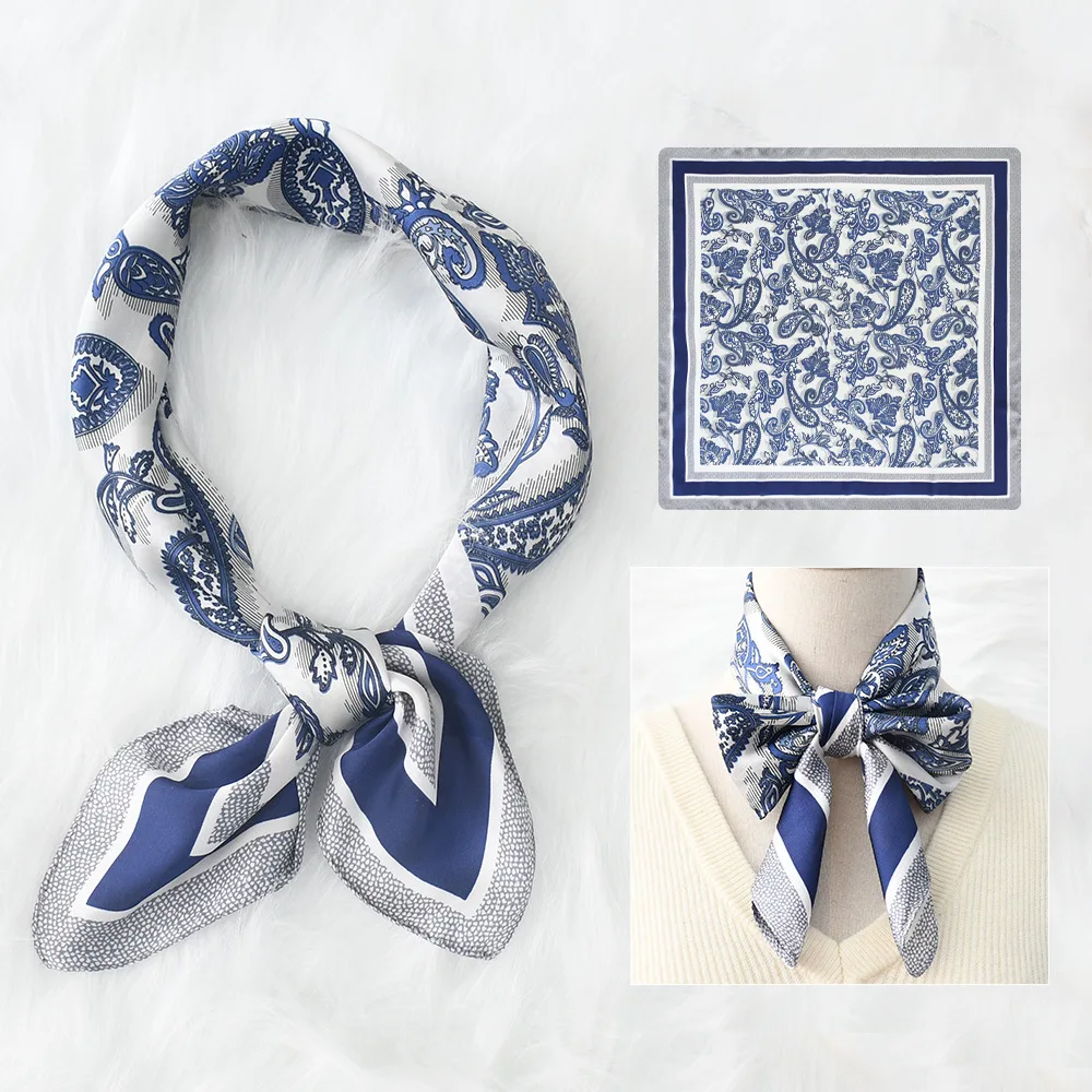 Luxury Paisley Print Small Square Scarf Simulated Silk Thin Neck Scarf Mature Style Sunscreen Headscarf For Women 70*70cm