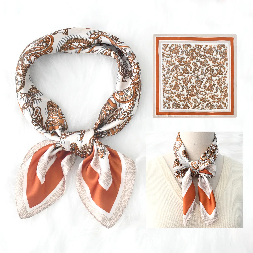 Luxury Paisley Print Small Square Scarf Simulated Silk Thin Neck Scarf Mature Style Sunscreen Headscarf For Women 70*70cm