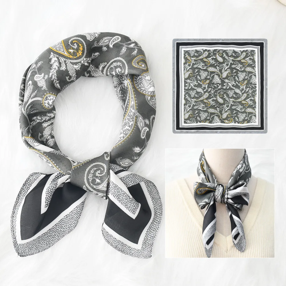 Luxury Paisley Print Small Square Scarf Simulated Silk Thin Neck Scarf Mature Style Sunscreen Headscarf For Women 70*70cm