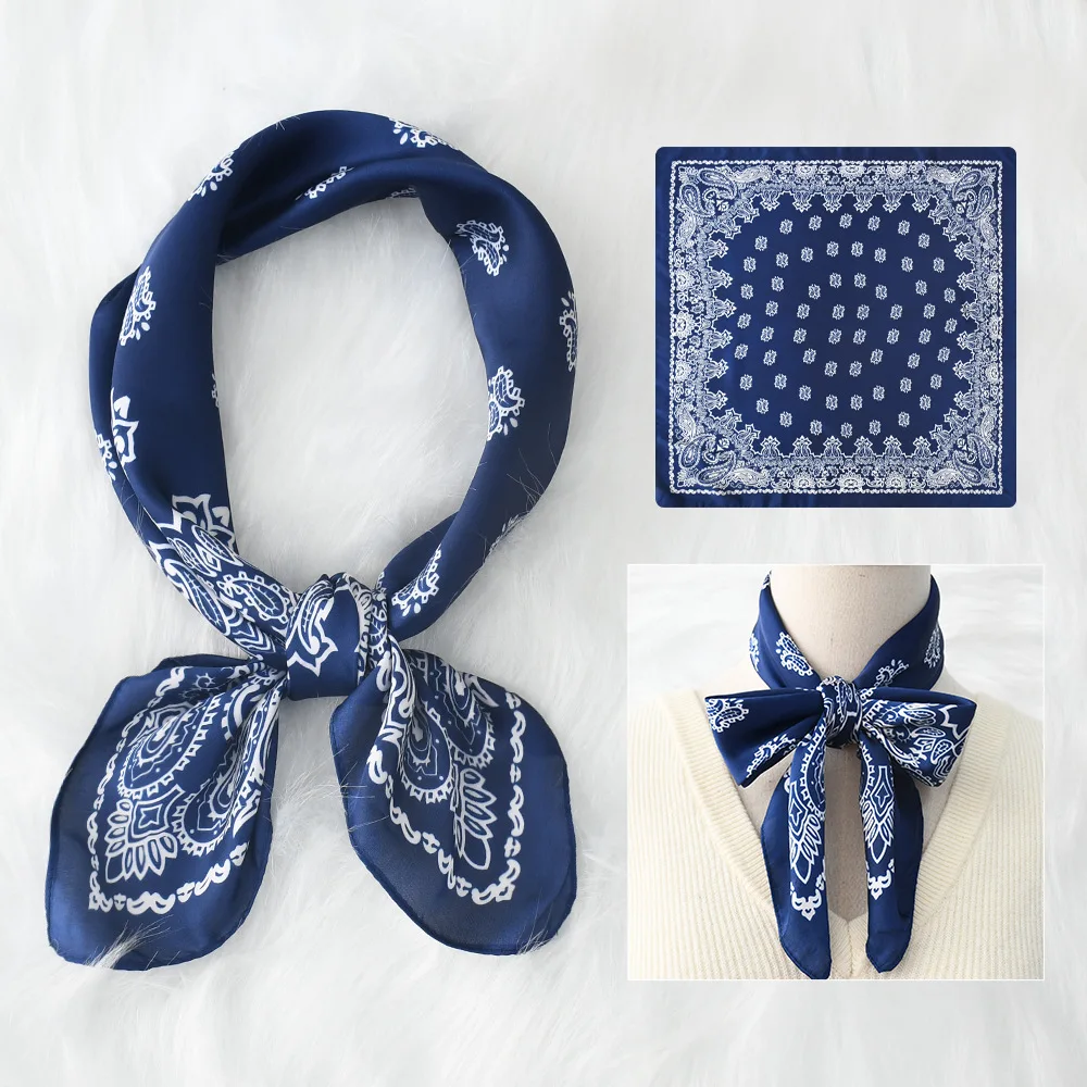 Luxury Paisley Print Small Square Scarf Simulated Silk Thin Neck Scarf Mature Style Sunscreen Headscarf For Women 70*70cm