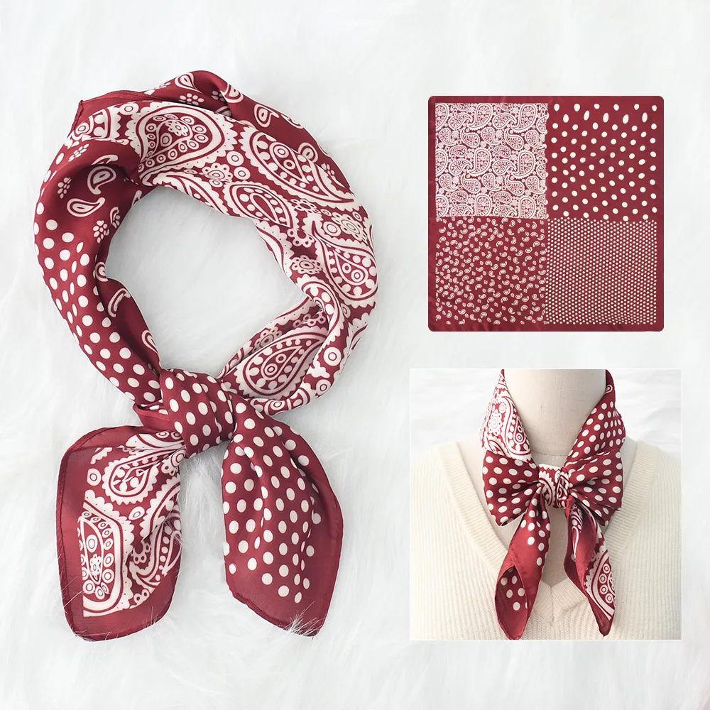Luxury Paisley Print Small Square Scarf Simulated Silk Thin Neck Scarf Mature Style Sunscreen Headscarf For Women 70*70cm