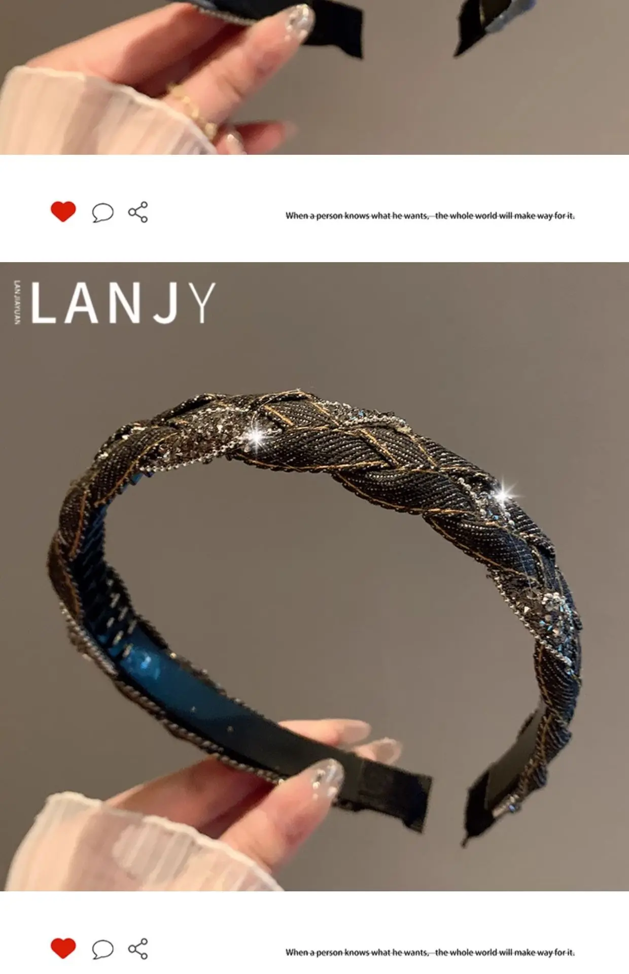 French Vintage Headband hair woman Denim Blue Rhinestone Wrapped Hair Bands Korean style Fried Dough Twists Braid Hair clips