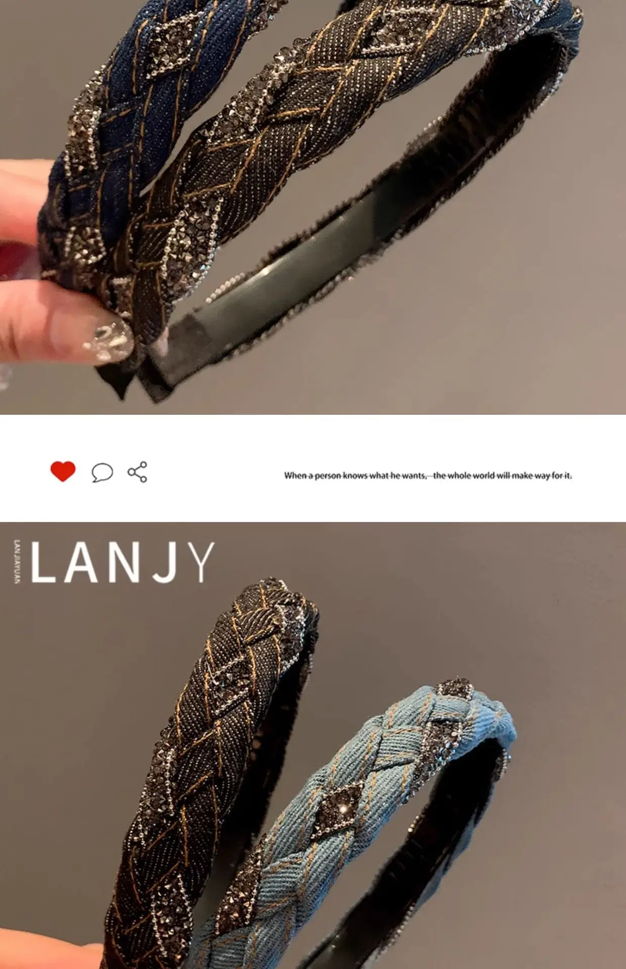 French Vintage Headband hair woman Denim Blue Rhinestone Wrapped Hair Bands Korean style Fried Dough Twists Braid Hair clips