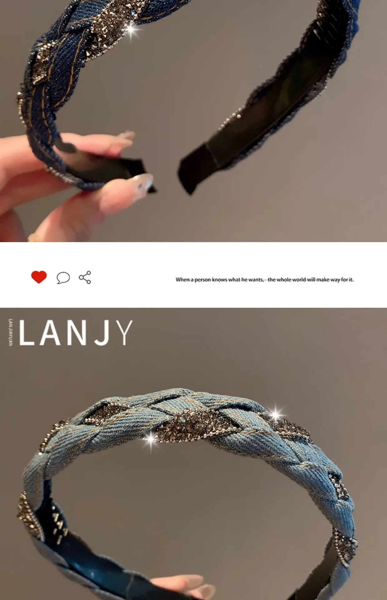 French Vintage Headband hair woman Denim Blue Rhinestone Wrapped Hair Bands Korean style Fried Dough Twists Braid Hair clips