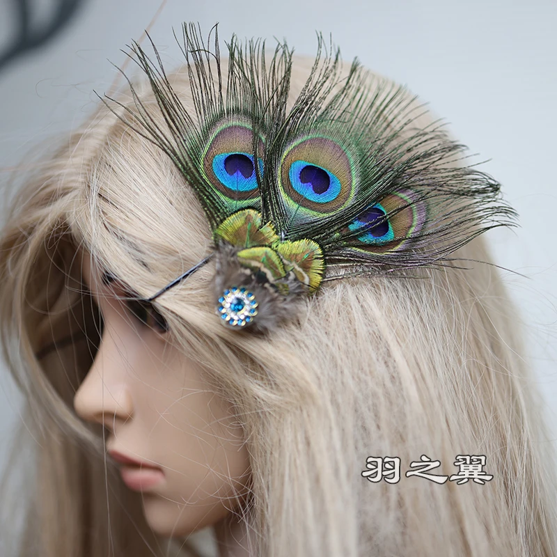 Peacock Women Hair Clip Feather Wedding Headband Headwear Carnival Fancy Dress Hair Pin Hairpin Hair Accessories
