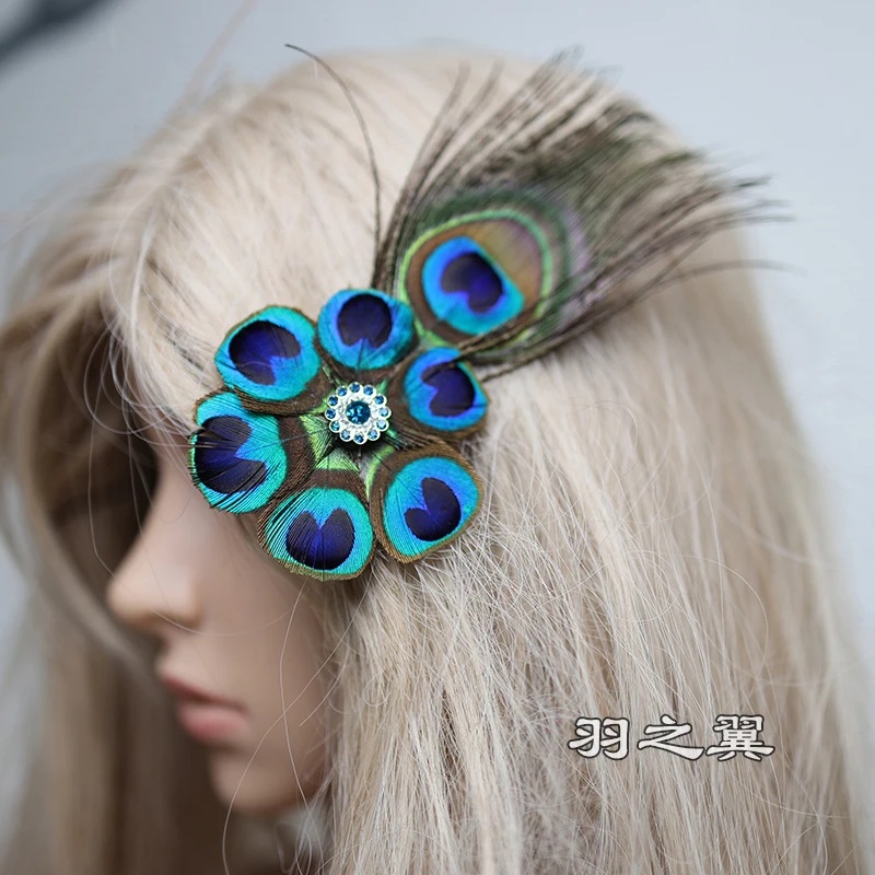Peacock Women Hair Clip Feather Wedding Headband Headwear Carnival Fancy Dress Hair Pin Hairpin Hair Accessories