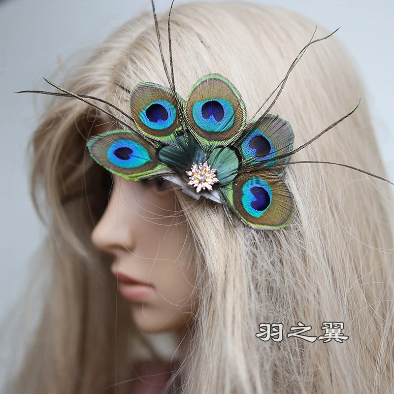 Peacock Women Hair Clip Feather Wedding Headband Headwear Carnival Fancy Dress Hair Pin Hairpin Hair Accessories