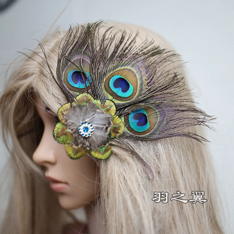 Peacock Women Hair Clip Feather Wedding Headband Headwear Carnival Fancy Dress Hair Pin Hairpin Hair Accessories