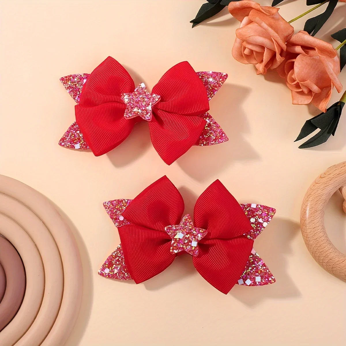 BABY BOWS 2Pcs 4.33inch Star Glitter Bow Hair Clips for Girls Boutique Ribbon Dovetail Barrette Headwear Kids Hair Accessories