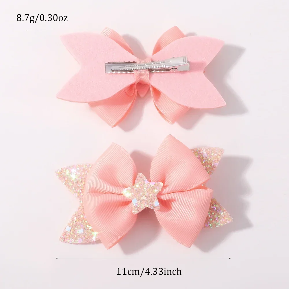 BABY BOWS 2Pcs 4.33inch Star Glitter Bow Hair Clips for Girls Boutique Ribbon Dovetail Barrette Headwear Kids Hair Accessories