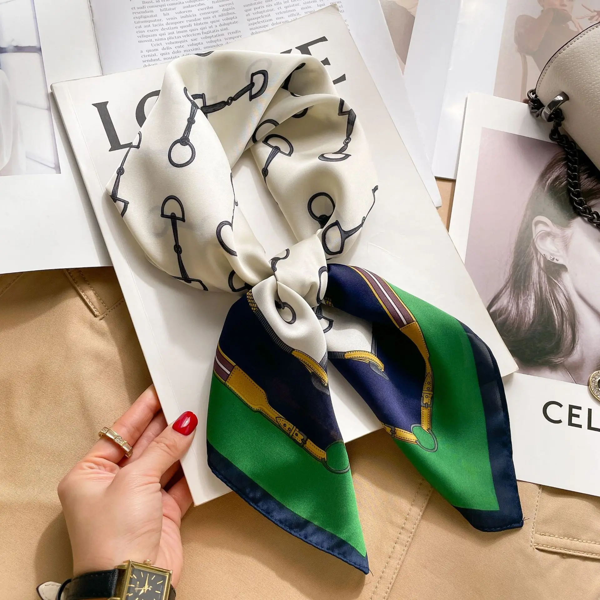 Luxury Design Silk Shawl Square Scarf For Women Satin Hijab Fashion Wraps Neckerchief Female Hair Bands Ribbon Headband Bandana