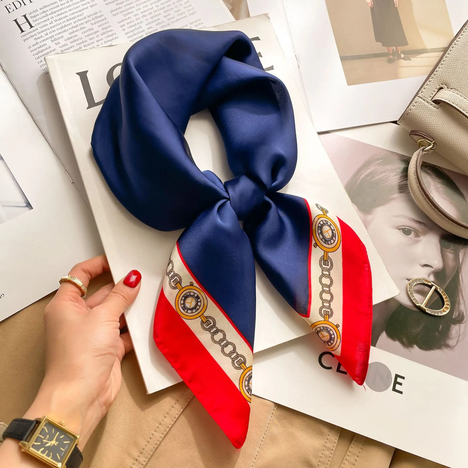 Luxury Design Silk Shawl Square Scarf For Women Satin Hijab Fashion Wraps Neckerchief Female Hair Bands Ribbon Headband Bandana