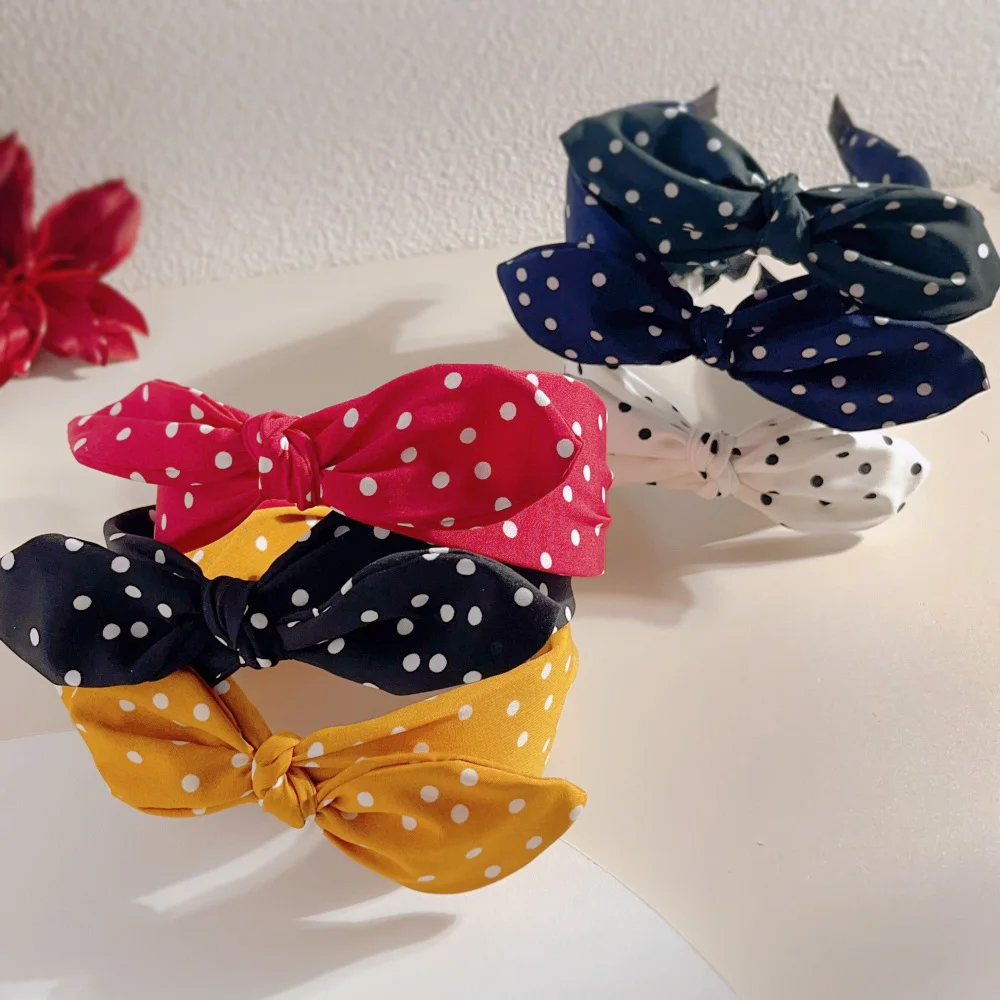 Boho Dots Wide Hair Bands for Women Girls Vintage Beach Bowknot Ear Bows Korean Soft Turbans Headbands Accessories Wholesale
