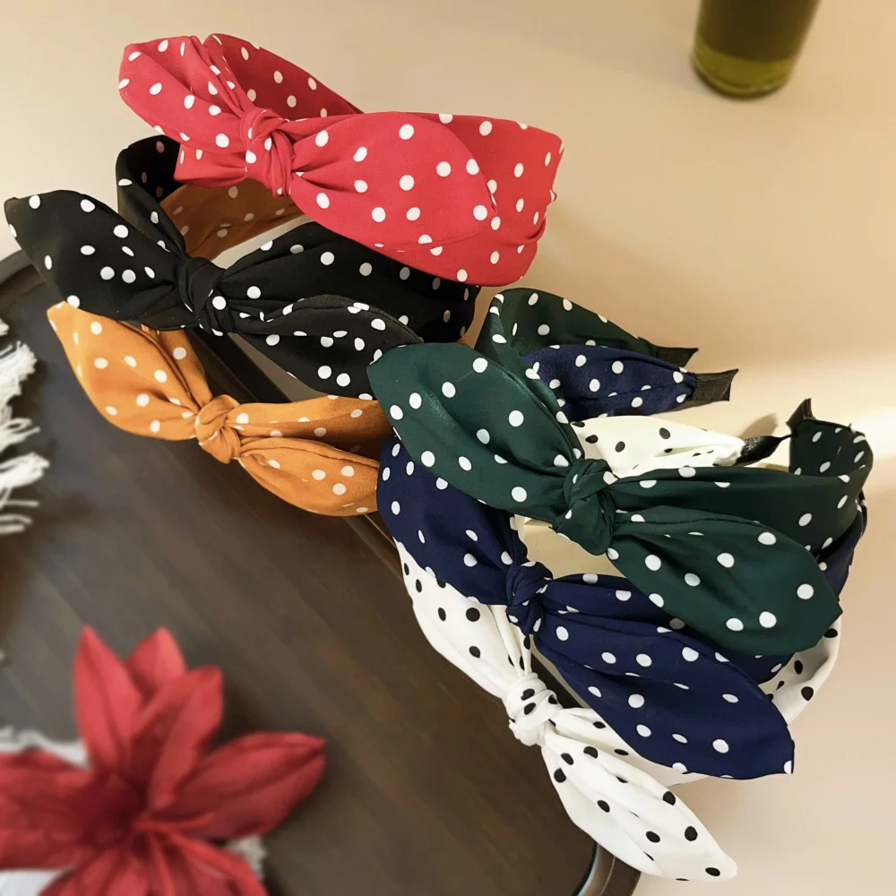 Boho Dots Wide Hair Bands for Women Girls Vintage Beach Bowknot Ear Bows Korean Soft Turbans Headbands Accessories Wholesale