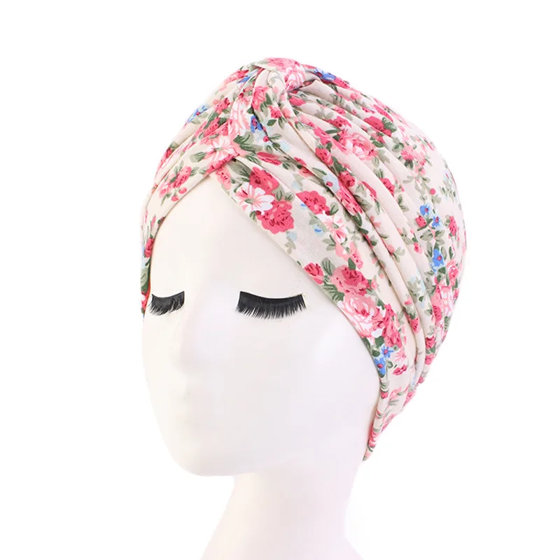 New Flower Print Knot Turban Hat Bandana Cancer Chemo Beanies Headwrap Caps Bonnet Elastic Hair Headband Inner Hijabs Turbante