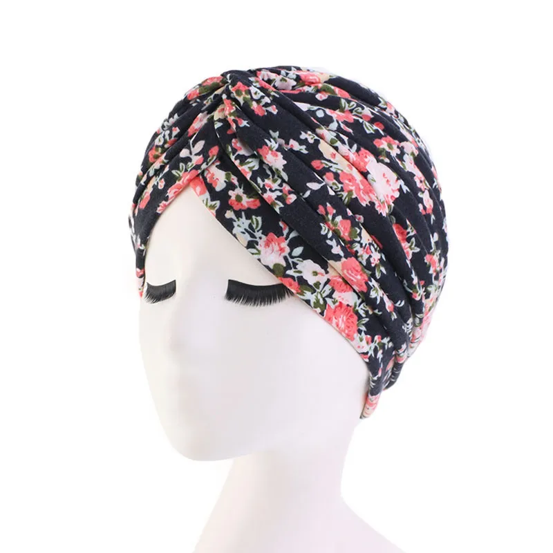 New Flower Print Knot Turban Hat Bandana Cancer Chemo Beanies Headwrap Caps Bonnet Elastic Hair Headband Inner Hijabs Turbante