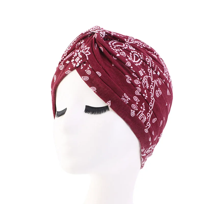 New Flower Print Knot Turban Hat Bandana Cancer Chemo Beanies Headwrap Caps Bonnet Elastic Hair Headband Inner Hijabs Turbante