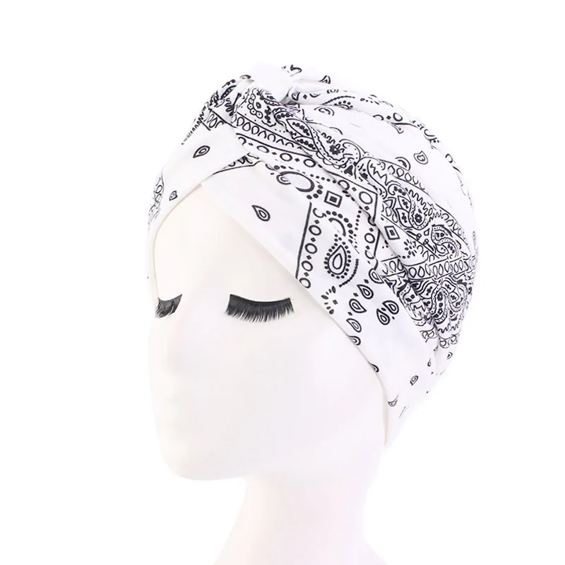 New Flower Print Knot Turban Hat Bandana Cancer Chemo Beanies Headwrap Caps Bonnet Elastic Hair Headband Inner Hijabs Turbante