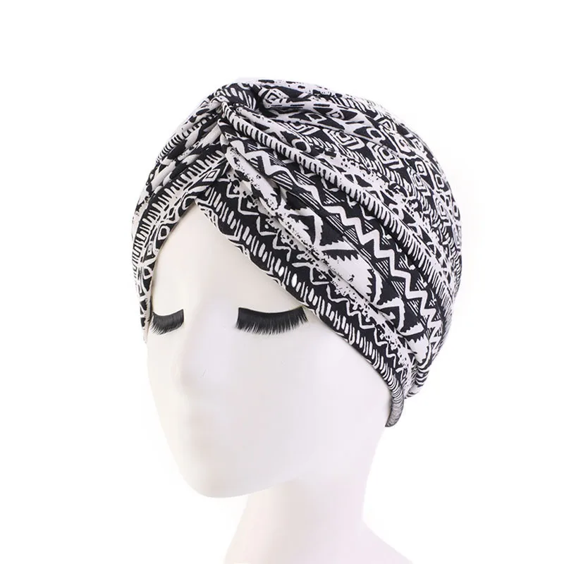 New Flower Print Knot Turban Hat Bandana Cancer Chemo Beanies Headwrap Caps Bonnet Elastic Hair Headband Inner Hijabs Turbante