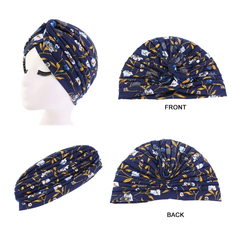New Flower Print Knot Turban Hat Bandana Cancer Chemo Beanies Headwrap Caps Bonnet Elastic Hair Headband Inner Hijabs Turbante