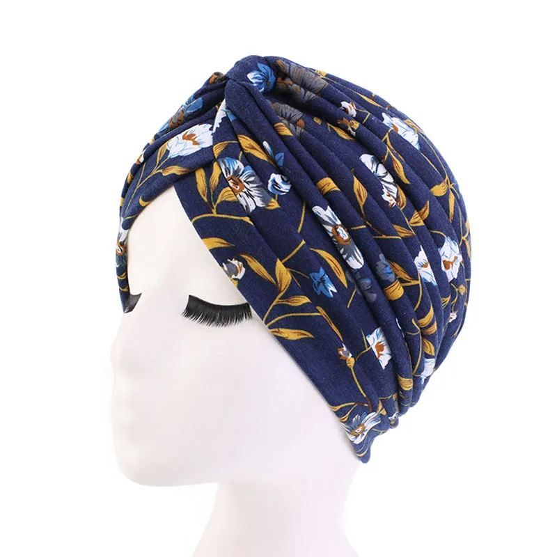New Flower Print Knot Turban Hat Bandana Cancer Chemo Beanies Headwrap Caps Bonnet Elastic Hair Headband Inner Hijabs Turbante