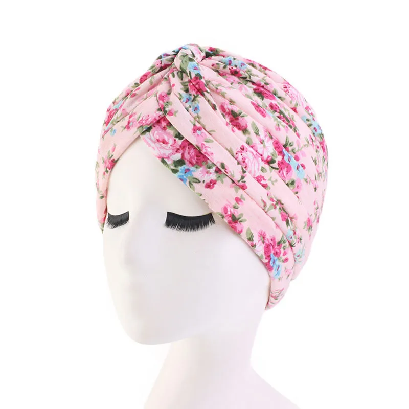 New Flower Print Knot Turban Hat Bandana Cancer Chemo Beanies Headwrap Caps Bonnet Elastic Hair Headband Inner Hijabs Turbante