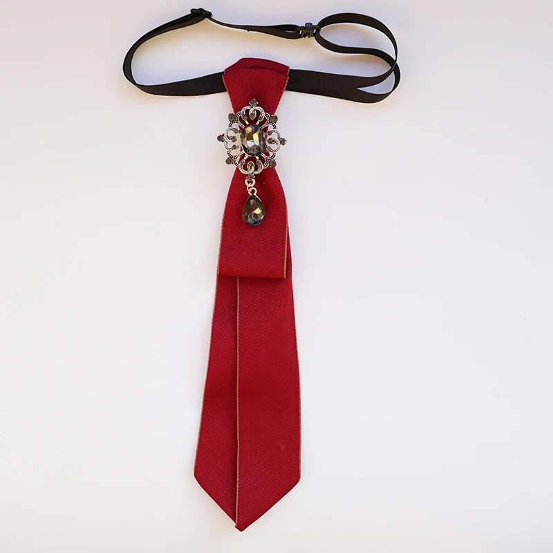 Vintage Fabric Bow Tie for Women Crystal Fashion College Style Necktie Shirt Collar School Uniform Tie Jewelry Accessories