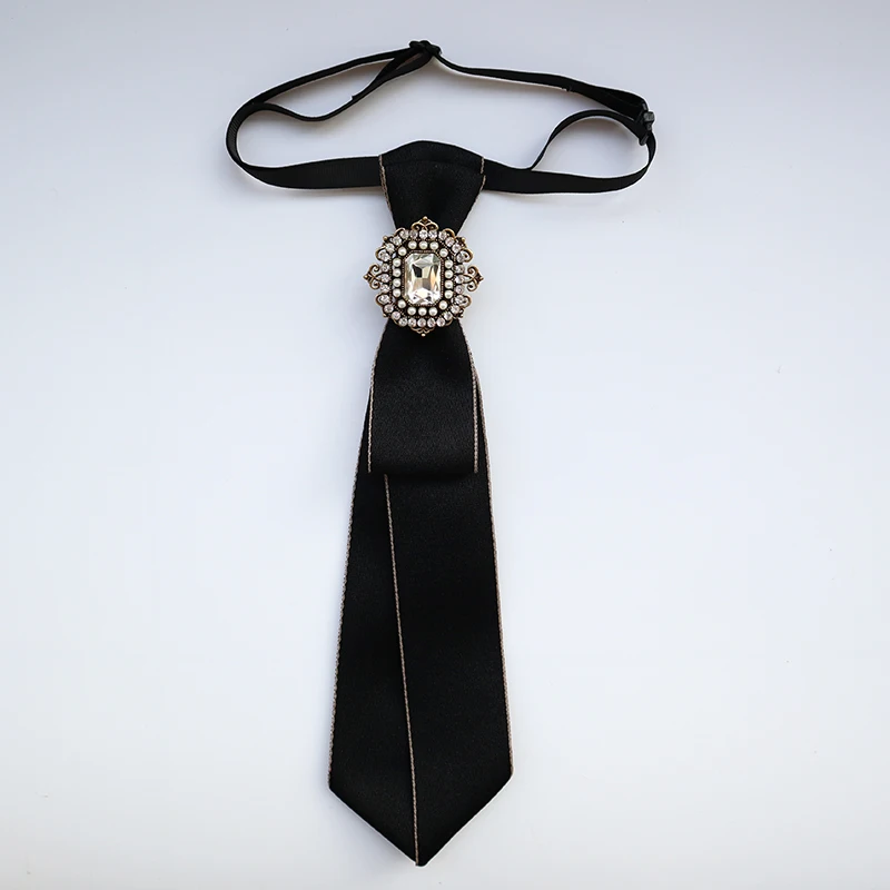 Vintage Fabric Bow Tie for Women Crystal Fashion College Style Necktie Shirt Collar School Uniform Tie Jewelry Accessories