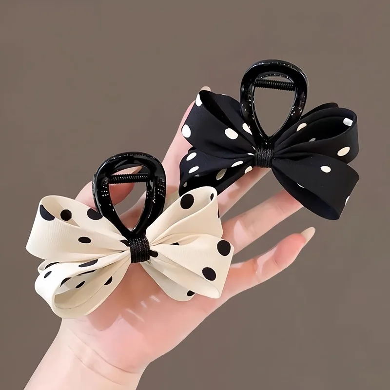 Elegant Lady Bow Hair Claws Crab for Women Dot Print Knot Hairpins Korean Girls Hair Clips Accessories