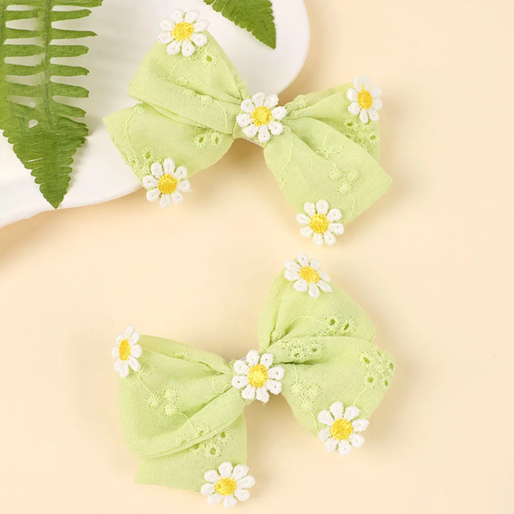 2Pcs Pink Flower Hair Clip Sweet Handmade 100% Cotton Ribbon Floral Bow Hairpin For Girl Children Baby Accessories Kids Headwear