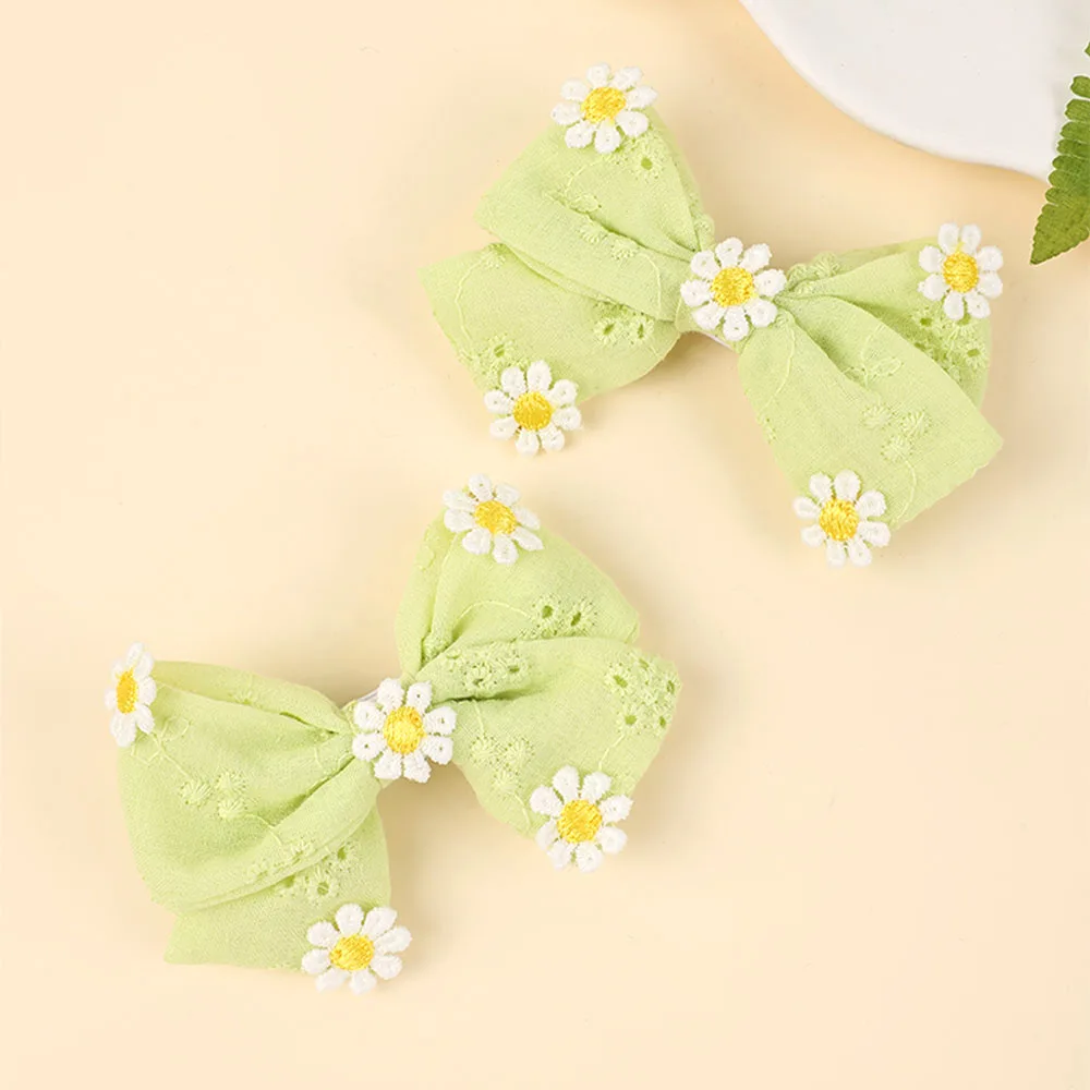 2Pcs Pink Flower Hair Clip Sweet Handmade 100% Cotton Ribbon Floral Bow Hairpin For Girl Children Baby Accessories Kids Headwear