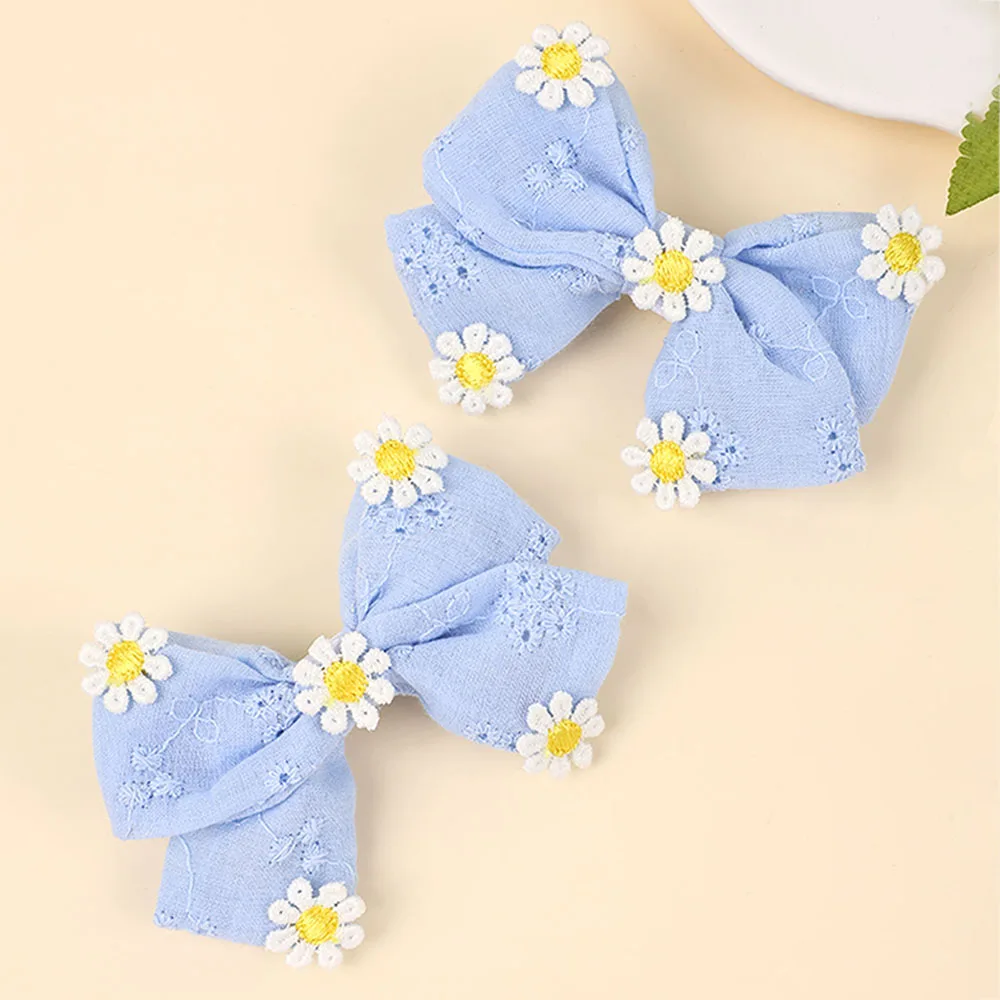 2Pcs Pink Flower Hair Clip Sweet Handmade 100% Cotton Ribbon Floral Bow Hairpin For Girl Children Baby Accessories Kids Headwear