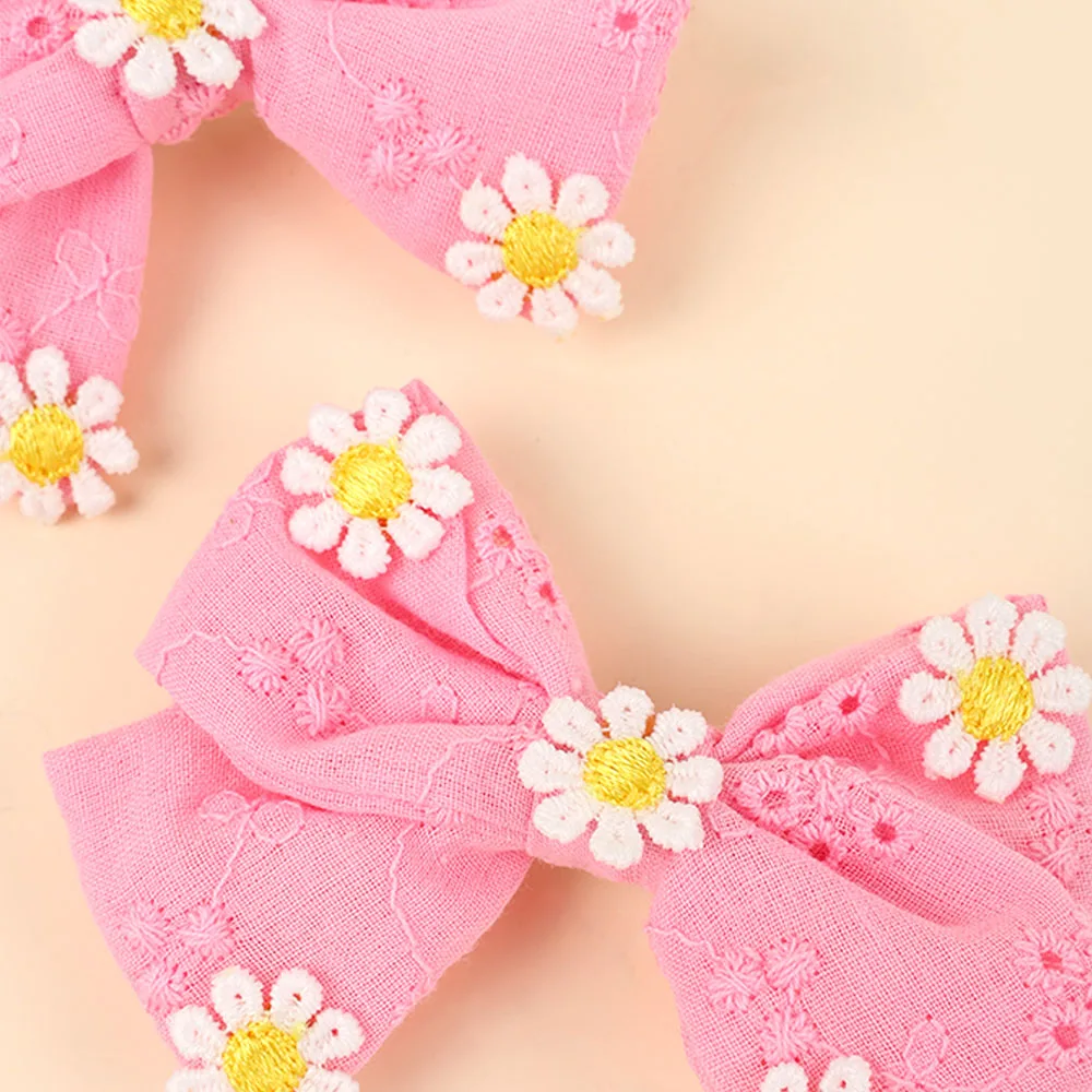 2Pcs Pink Flower Hair Clip Sweet Handmade 100% Cotton Ribbon Floral Bow Hairpin For Girl Children Baby Accessories Kids Headwear